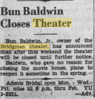 Bridgman Theatre - Feb 1 1956 (newer photo)